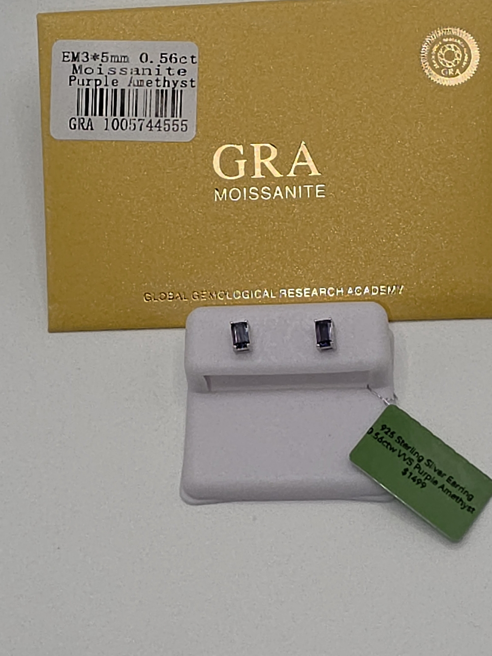 GRA Moissanite Purple Amethyst Stud Earrings